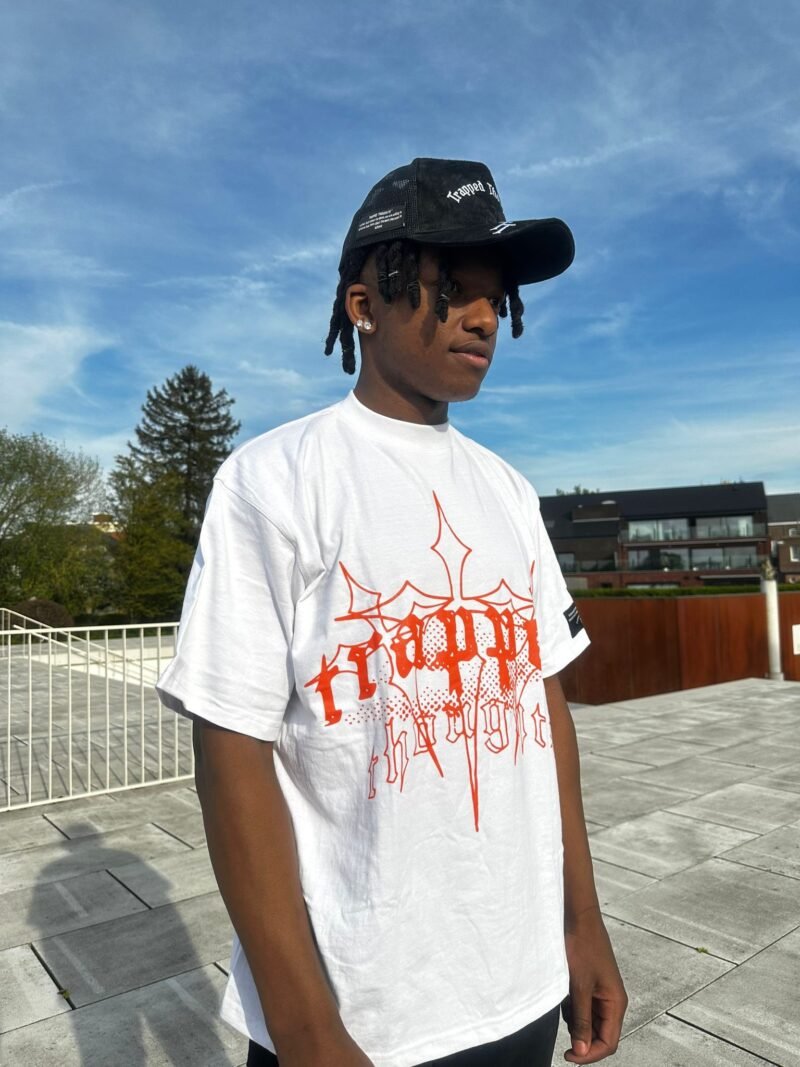 "Nightlife" T-shirt - White/Orange - Afbeelding 3