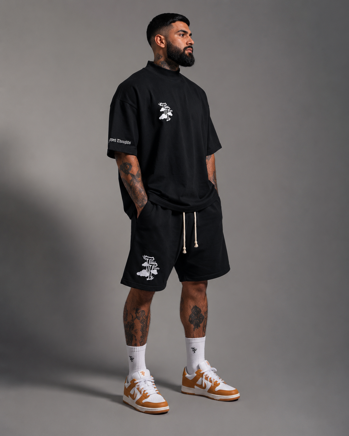 Dove In The Clouds T-Shirt Set- Black